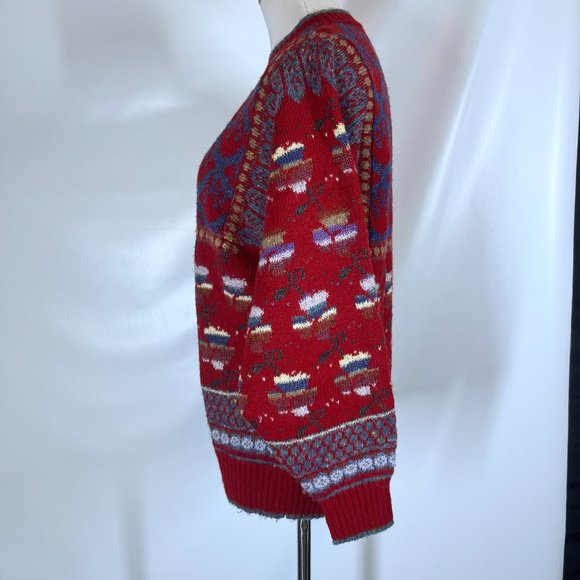 Vintage Answers by Riddles Size M Red Pullover Sweater Patterned Acrylic - Picture 9 of 10